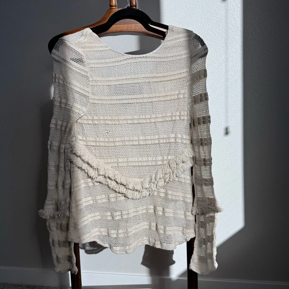 ZARA Trafaluc Boho Crochet Bell Sleeve Top Cream Festival Peasant Style